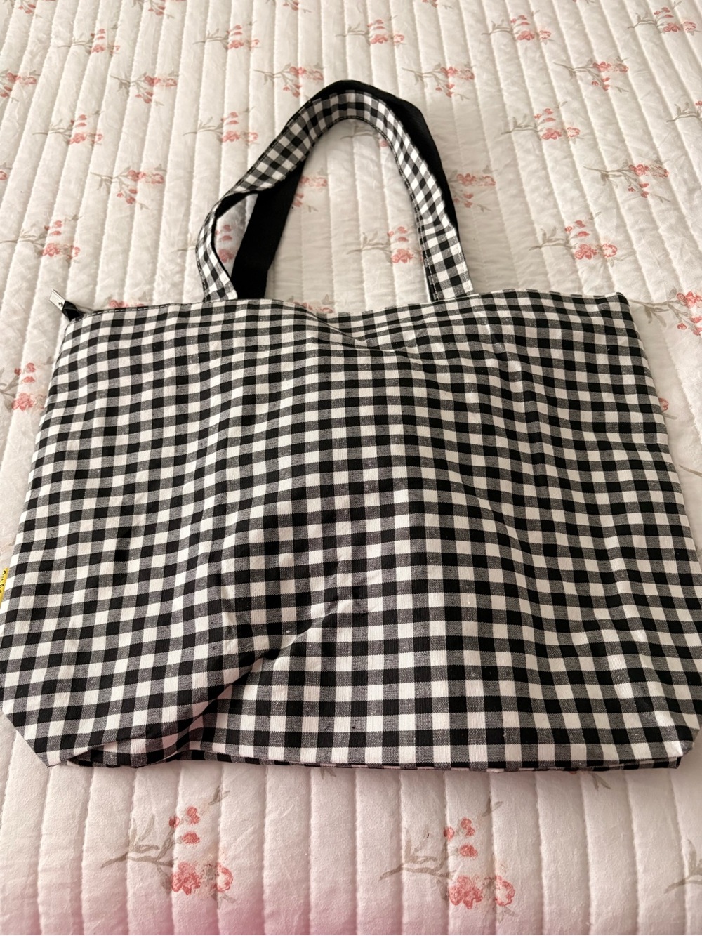 Black & White Gingham Tote Bag with Plush Character Accent - Picture 2 of 5